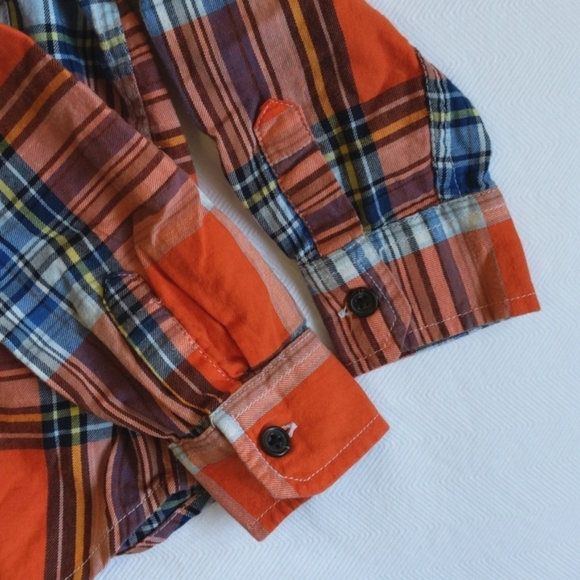 babyGap orange & blue plaid cotton button down shirt 3T toddler boys - Picture 3 of 8
